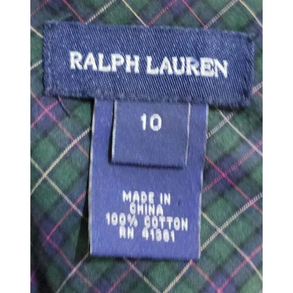 Ralph Lauren Girls Ruched Tiered Pleated Skirt‎ Side Zip Green Plaid 10 *Sample*